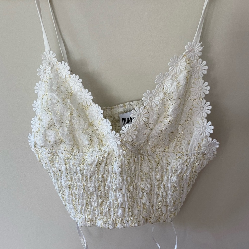 Princess Polly White and Gold Cropped Tank